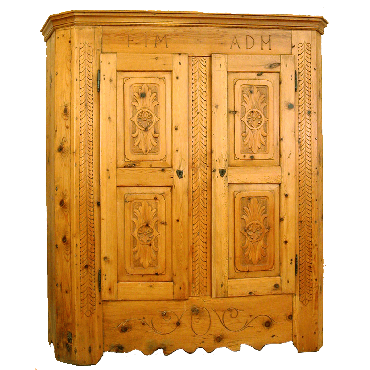 Armoire sculptée à 2 portes avec initiales FIM-ADM