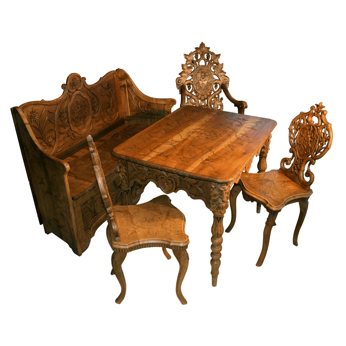 Rare ensemble de mobiliers de Brienz sculpté