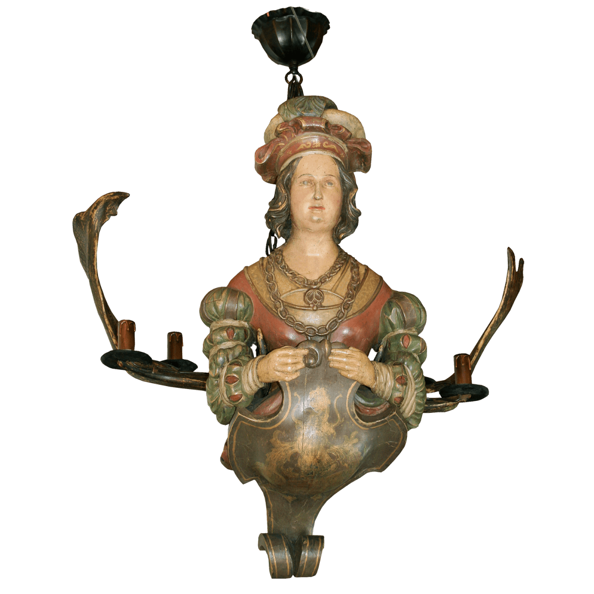 Suspension, dame sculptée