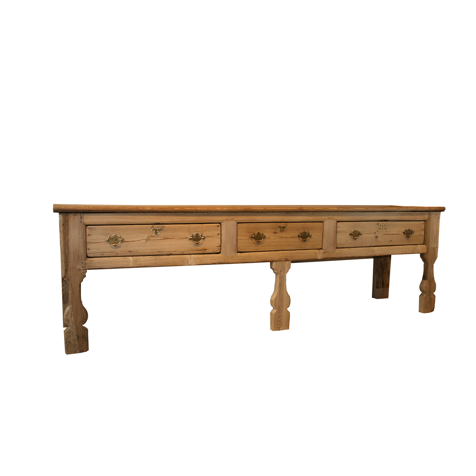 Grande table d'appui en mélèze - 3 tiroirs