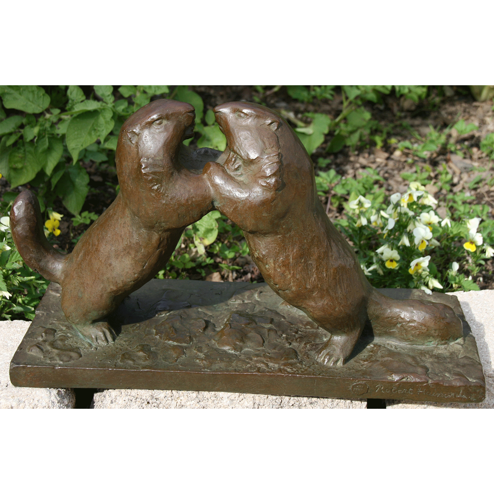 Rare statue de Robert Hainard - 2 marmottes en lutte