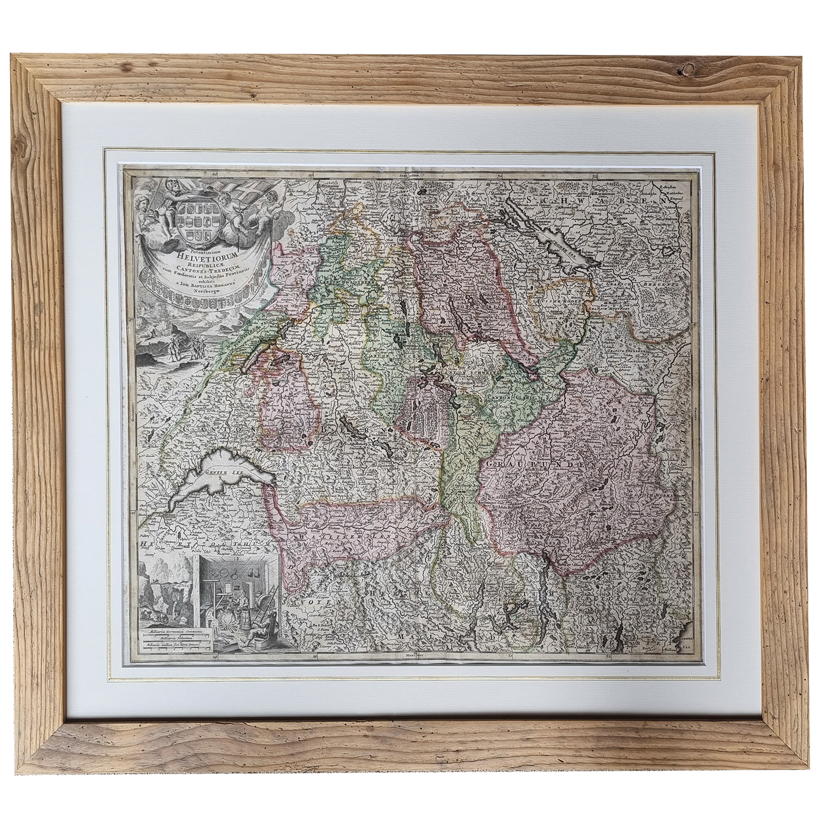 Grande carte des 13 cantons suisses - 18ème siècle