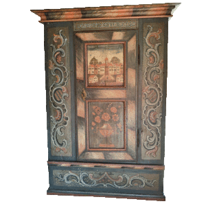 Exceptionnelle armoire peinte à une porte datée 1800