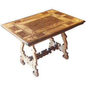 Table marquetée - Pieds chantournés