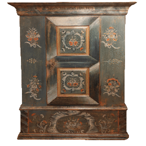 Armoire peinte à une porte datée 1812