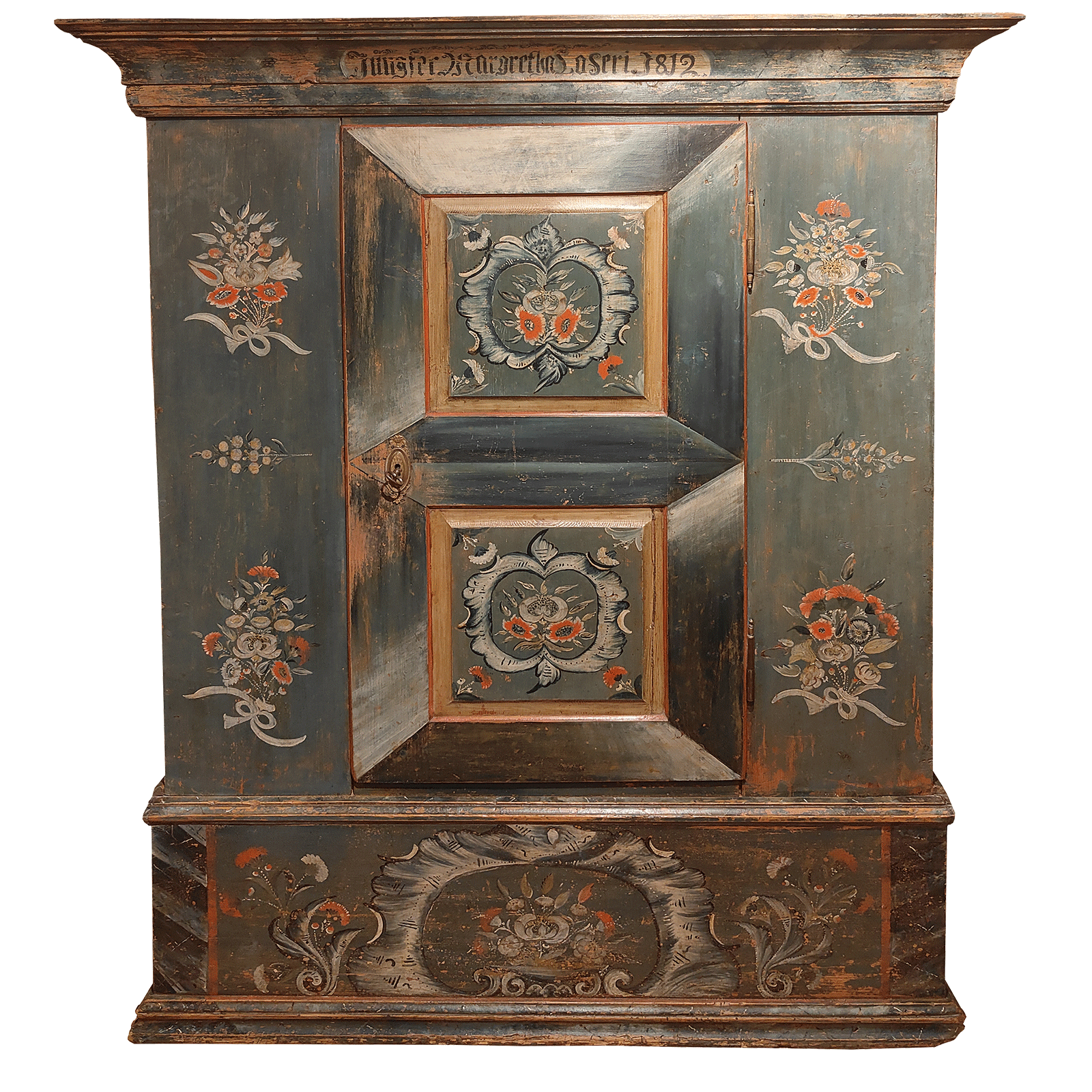 Armoire peinte à une porte datée 1812